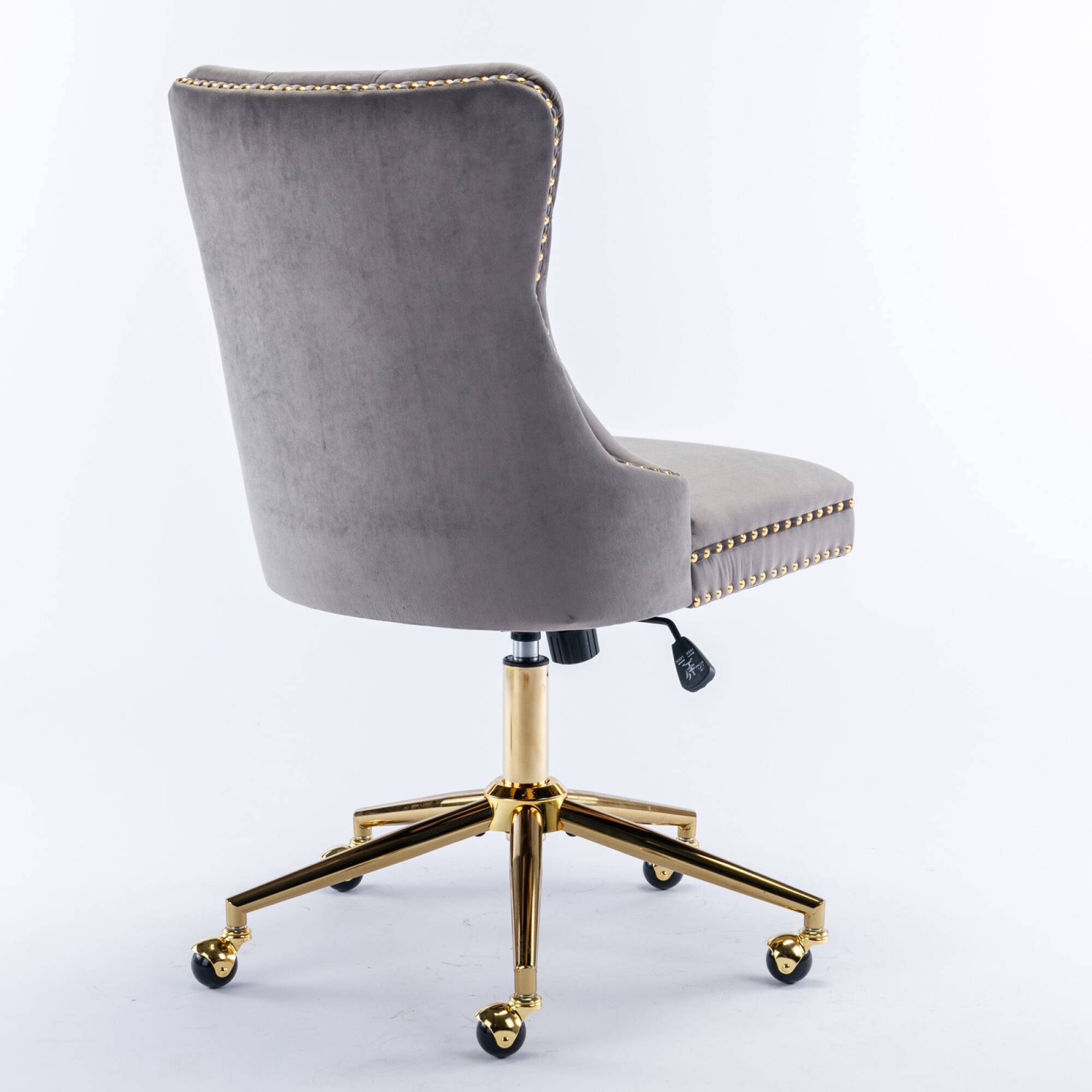 Alt View 2. GOODSILO - Modern Velvet Upholstered Office Chair with Tufted Button Design and Golden Metal Base for Home Workspace - Gray.