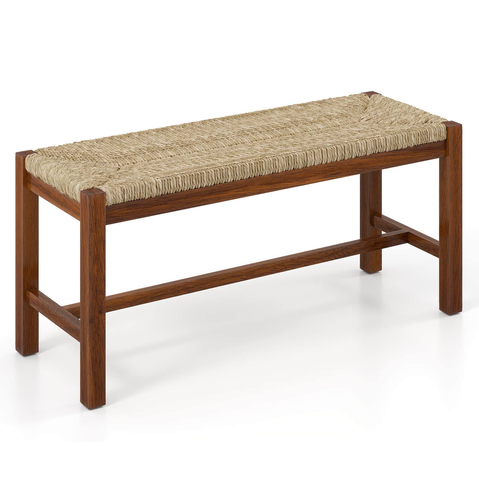 Front. Costway - Costway 40" Long Wood Bench Indoor Dining Entryway End of Bed Bench Natural Seagrass Seat - Beige.