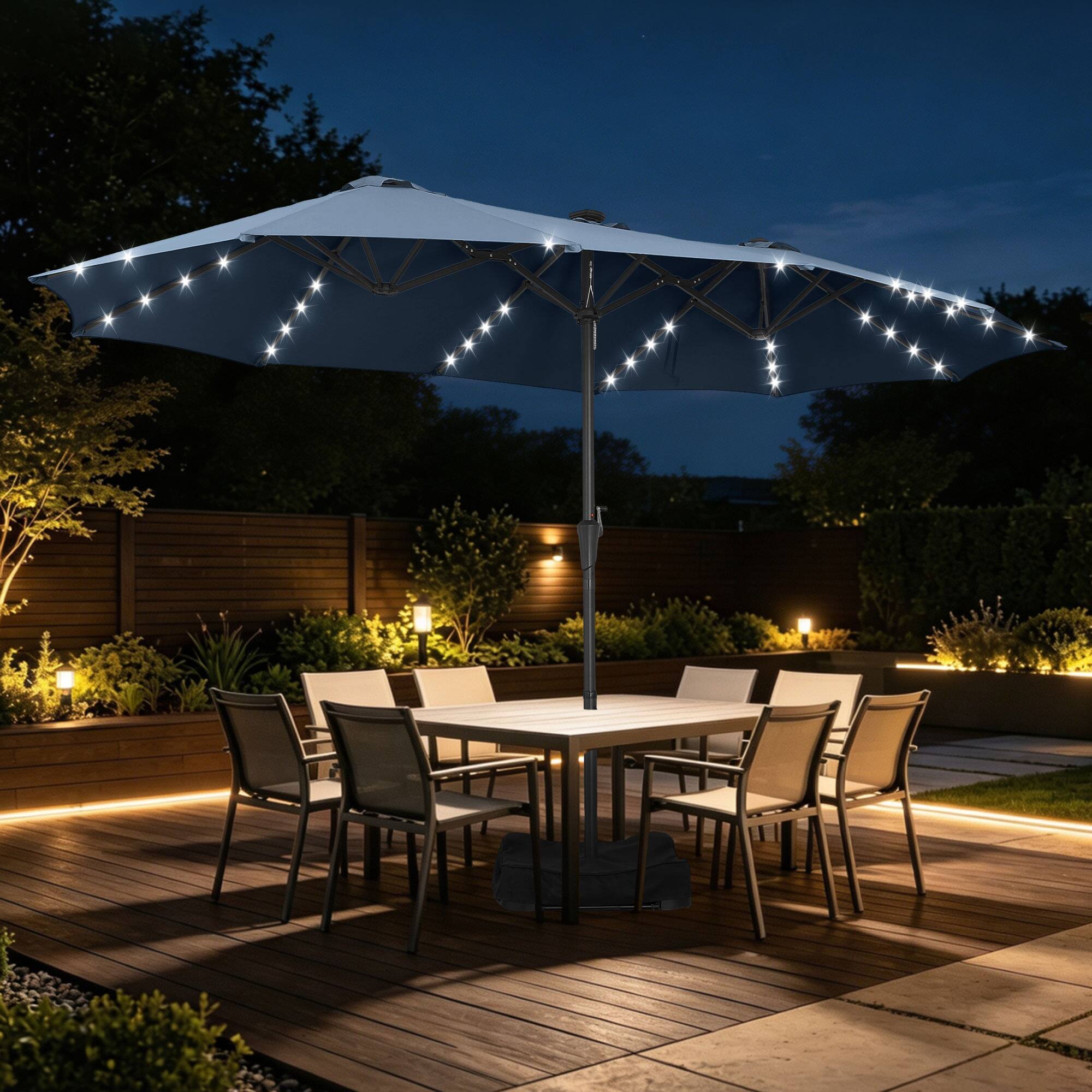 Alt View 3. Ainfox - Ainfox 15 x 9FT  Double Sided Patio Umbrella Outdoor Large Umbrella with Optional Solar LED Lights & Base - Navy Blue-with Light.