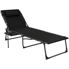 Outsunny - Folding Chaise Lounge Chair Outdoor Tanning Chair with Side Table, 5-Level Adjustable Beach Lounge Chair with Headrest - Black