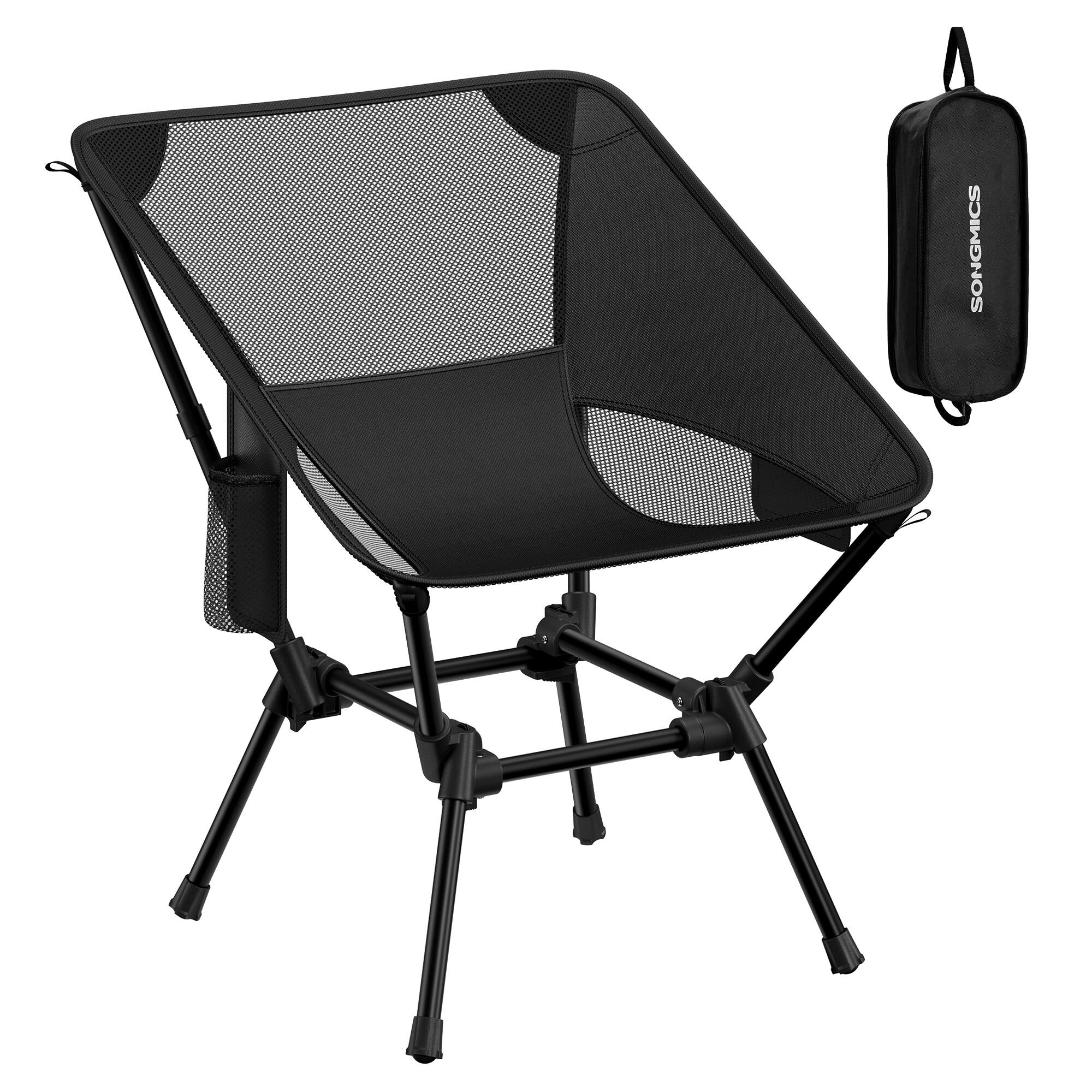 Front. Songmics Home - Camping Chair, Lightweight Folding Beach Chair, Adjustable Height, Steel Frame, Supports 330 lb, 2 Storage Pockets - Black.