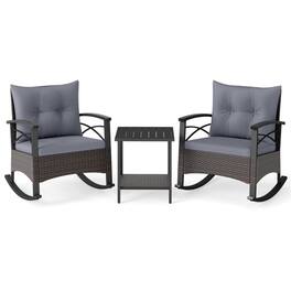 Boyel Living - 3 Piece Rocking Bistro Set PE Rattan Rocker Chairs with Acacia Wood Top Table- 290-in W x 310-in D x 255-in H - Gray