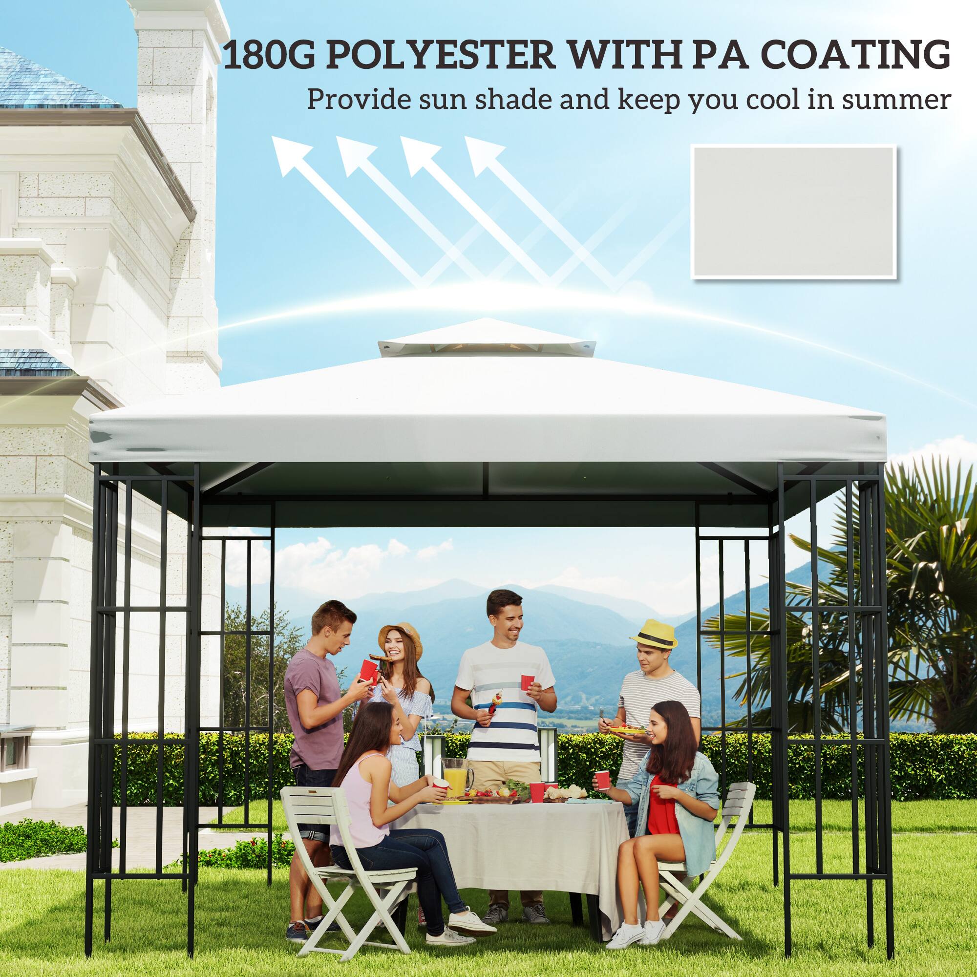 180G POLYESTER WITH PA COATING  
Provide sun shade and keep you cool in summer