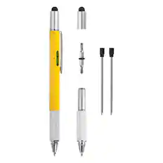 Front. Unique Bargains - 6-in-1 Metal Multitool Tech Pen with Ballpoint, Ruler, Screwdriver, Stylus & Level Gauge - Yellow.