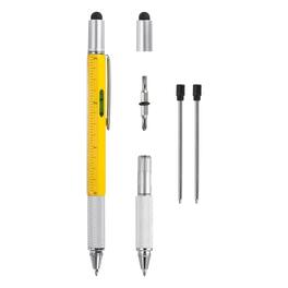 Unique Bargains - 6-in-1 Metal Multitool Tech Pen with Ballpoint, Ruler, Screwdriver, Stylus & Level Gauge - Yellow
