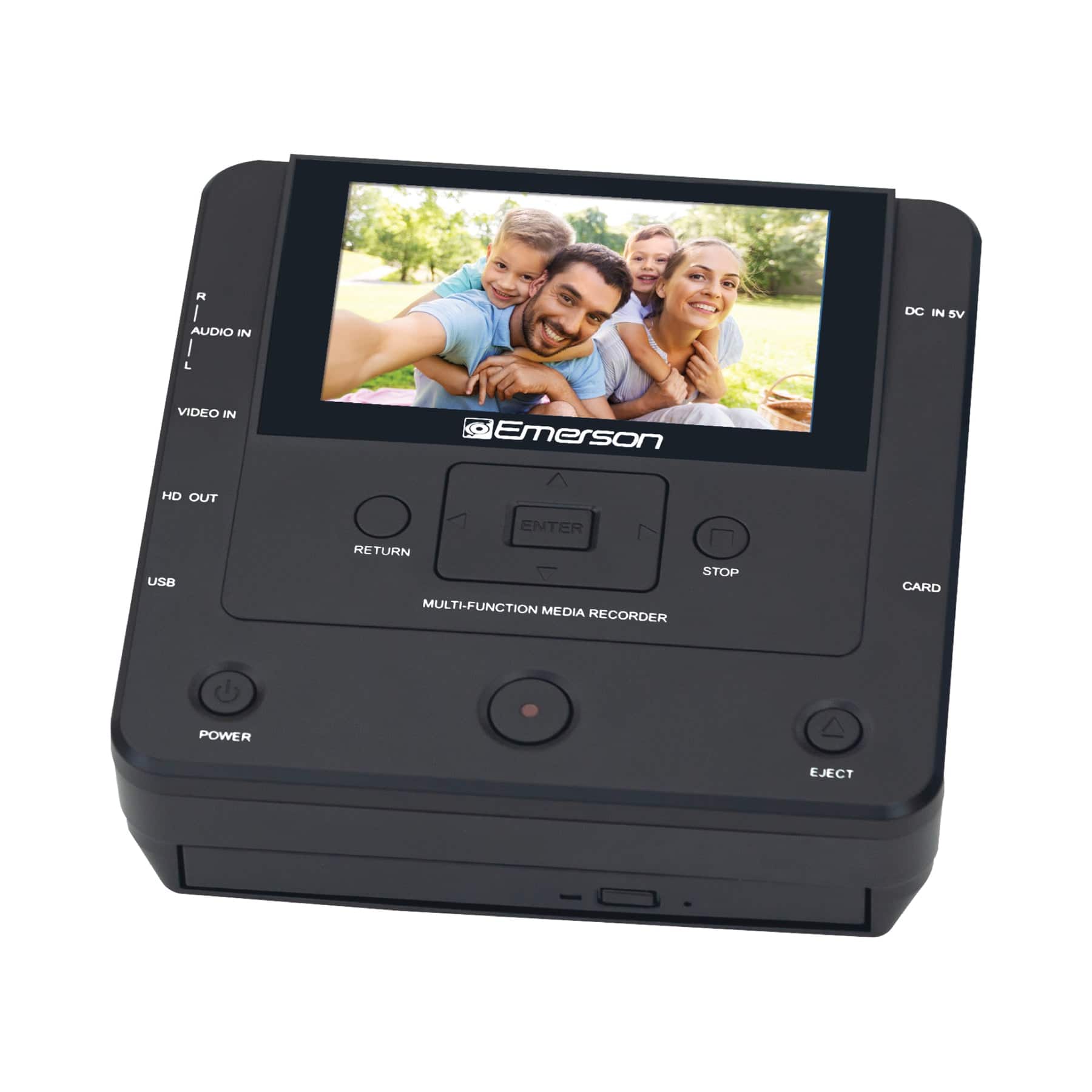 Emerson - EMT‑1200 Multimedia Recorder with 4.3" LCD, Record from Phone to DVD, USB, or Memory Card, HD Output - Black