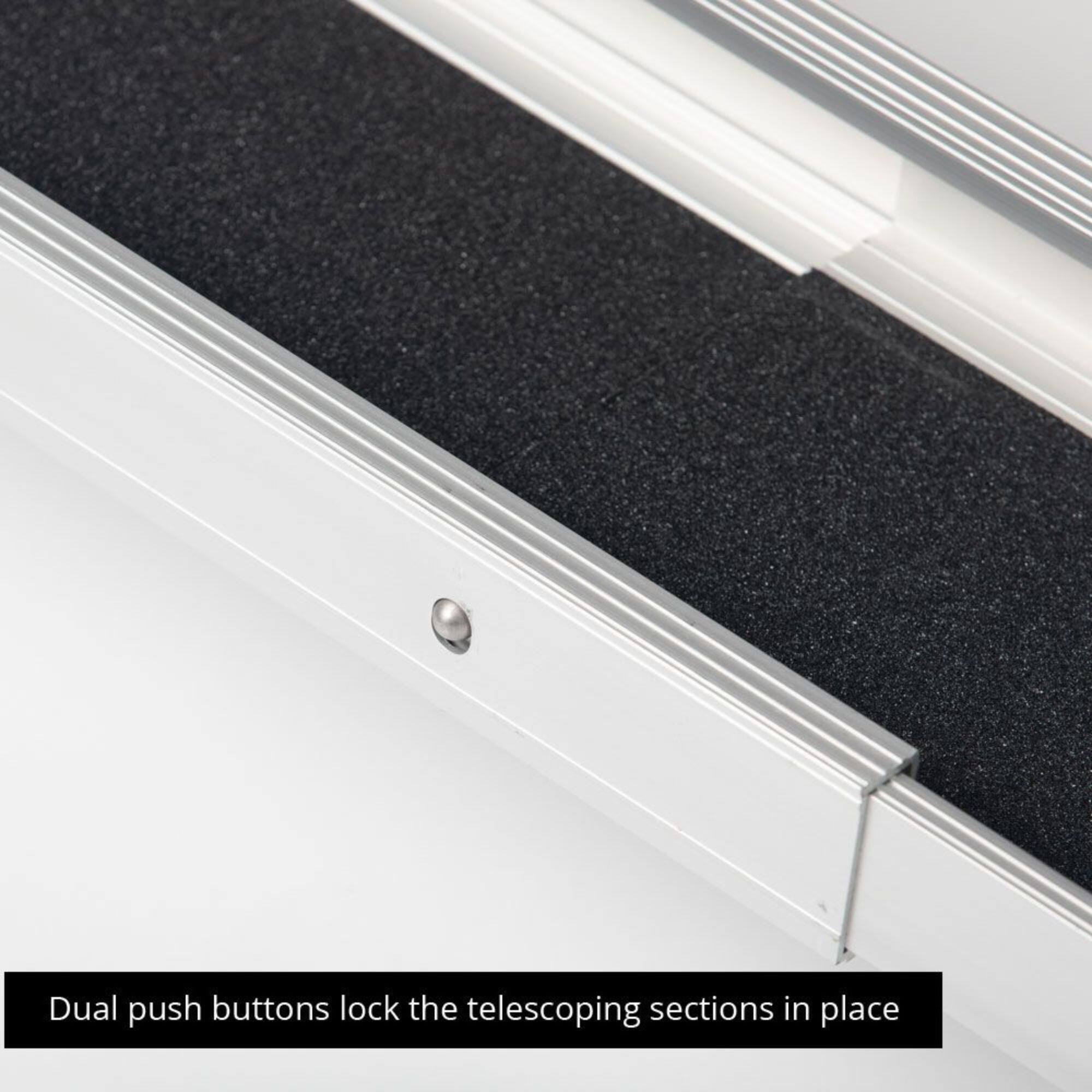 Dual push buttons lock the telescoping sections in place