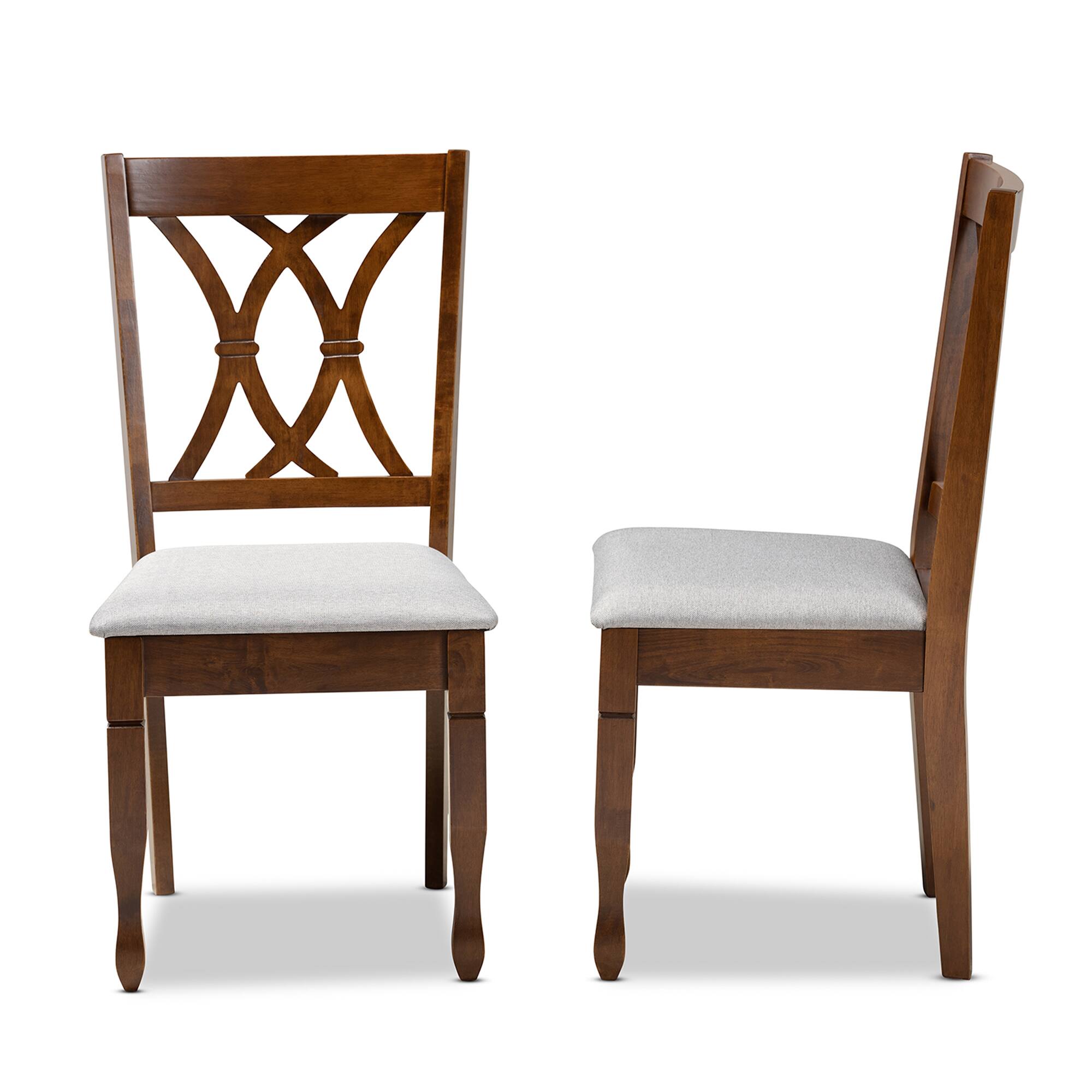 Left. Baxton Studio - Augustine Modern Fabric Upholstered and Finished Wood 2-Piece Dining Chair Set Set - Grey/Walnut Brown.