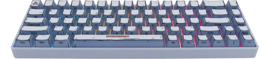 The text on the image reads:

Y I Esc 1! 2@ 3# 4$ 5% 6 7& 8* 9(  0) & Tab O W E R T Y > 11 I 4 O P 11 Del Caps Lock A S D F G H J K L Enter PaUD Shift Z X C V N HIGROUND M /? Shift PgDn Ctrl Win Alt Alt Fn Ctrl