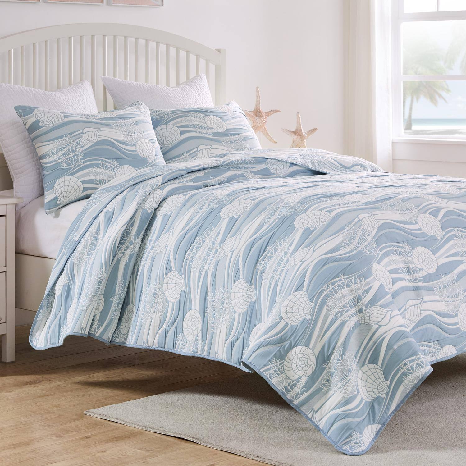 Alt View 1. Greenland Home Fashions - Greenland Home Fashions Dover Luxurious Modern Design Coverlet Bedding Set 3 Piece Full/Queen Tidal Blue - Tidal Blue.