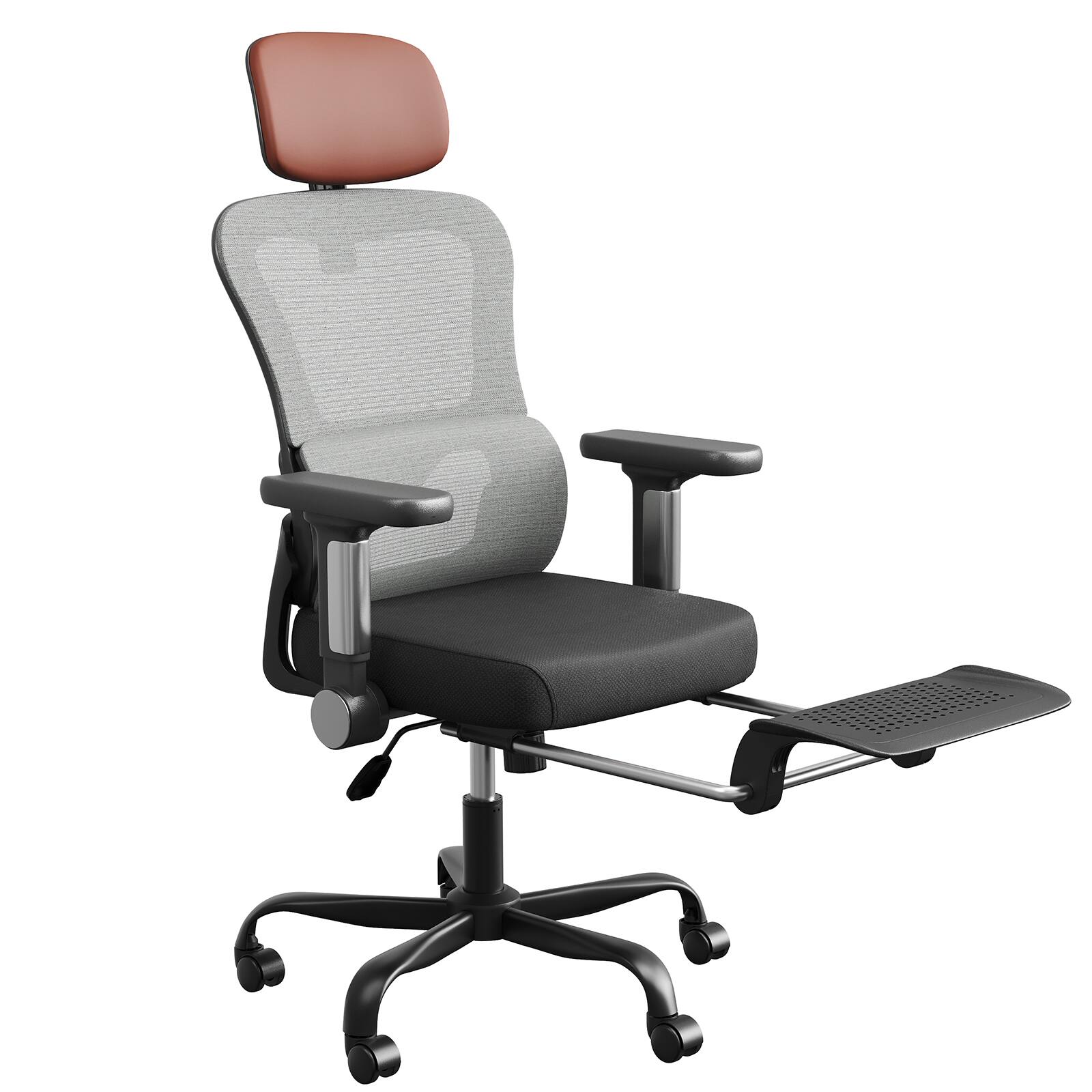 Alt View 6. Pinmoco - Ergonomic Office Chair with Headrest and Footrest, Breathable Mesh Desk Chair with Flip-Up Armrests for Home Office - Orange Black.