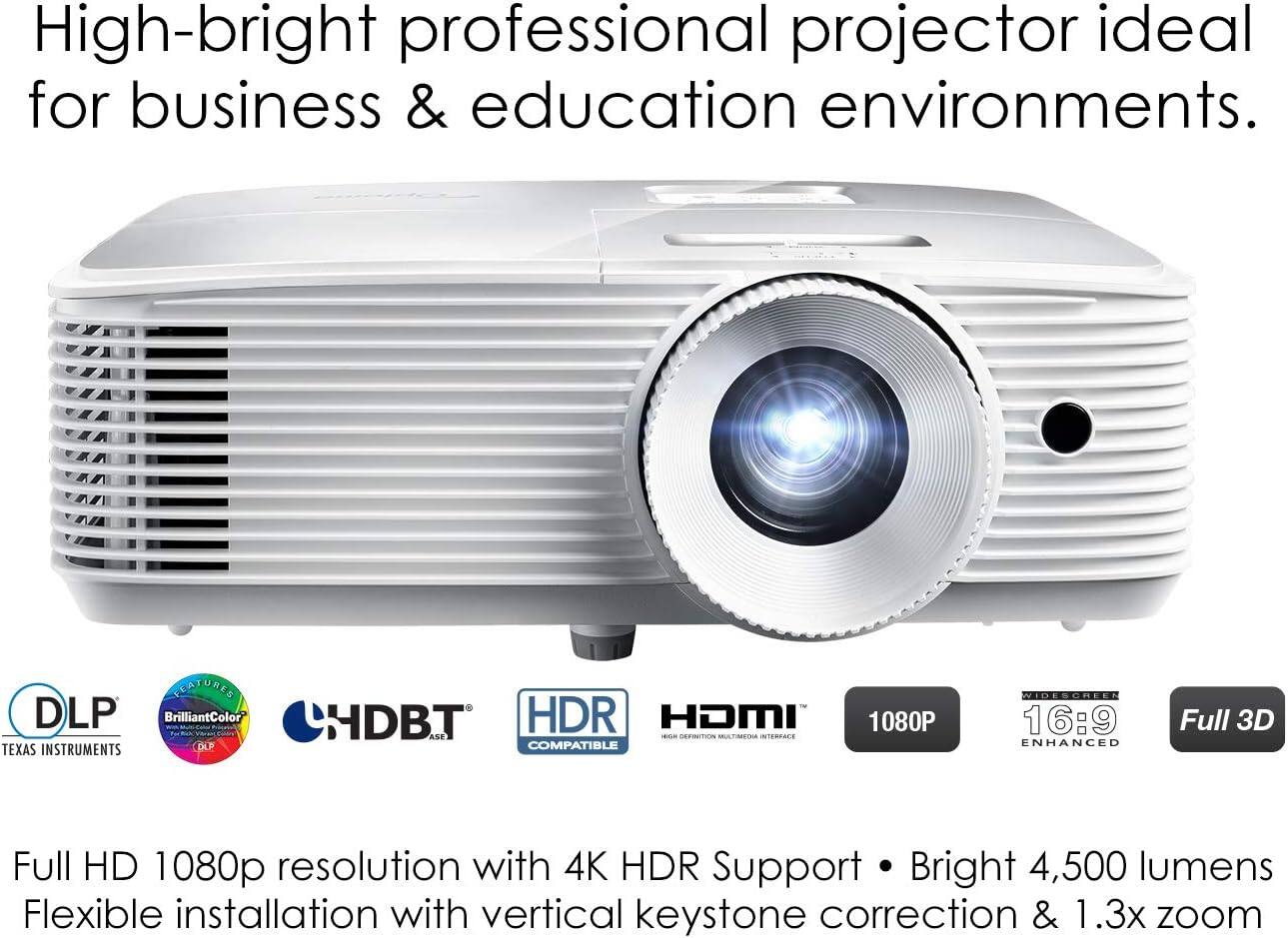 High-bright professional projector ideal for business & education environments.

Full HD 1080p resolution with 4K HDR Support  
Bright 4,500 lumens  
Flexible installation with vertical keystone correction & 1.3x zoom

- DLP  
- BrilliantColor  
- HDBT  
- HDR Compatible  
- HDMI  
- 1080P  
- 16:9 Enhanced  
- Full 3D  

Features:  
- Full HD 1080p resolution with 4K HDR Support  
- Bright 4,500 lumens  
- Flexible installation with vertical keystone correction & 1.3x zoom