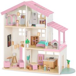 Best Choice Products - 3-Story Wooden Dollhouse with 40 Accessories, Modern Doll House Pretend Play Set - Pink