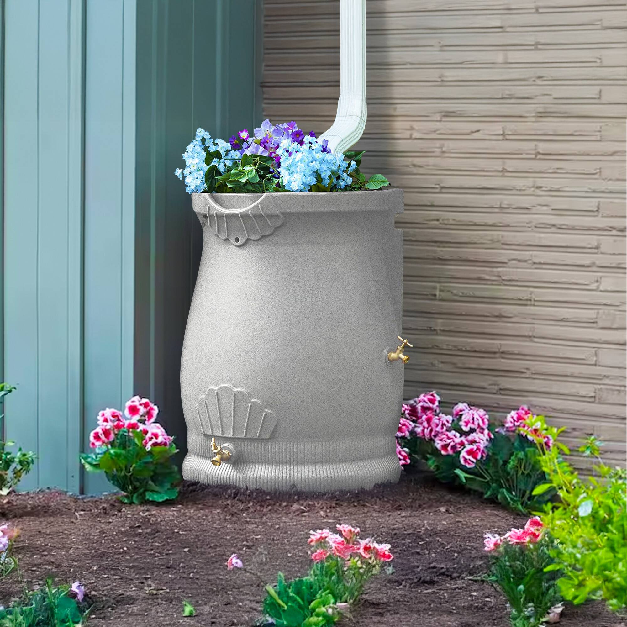 Alt View 2. Good Ideas - Good Ideas Rain Wizard 50 Gallon Plastic Rain Barrel Urn, Light Granite (4 Pack).