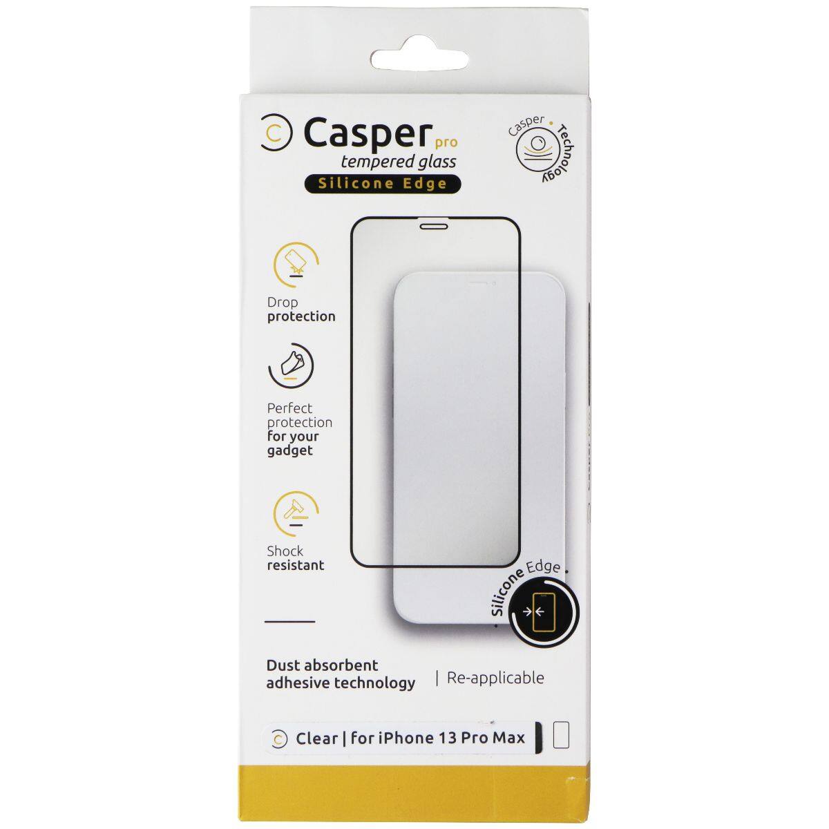 Casper pro tempered glass Silicone Edge Casper Technology Drop protection Perfect protection for your gadget Shock resistant Edge Silicone Dust absorbent adhesive technology | Re-applicable Clear | for iPhone 13 Pro Max