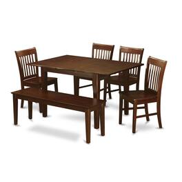East West Furniture - 6 Pc Dining small Table set - Table with 4 Dining Chairs and Dining Bench - Mahogany