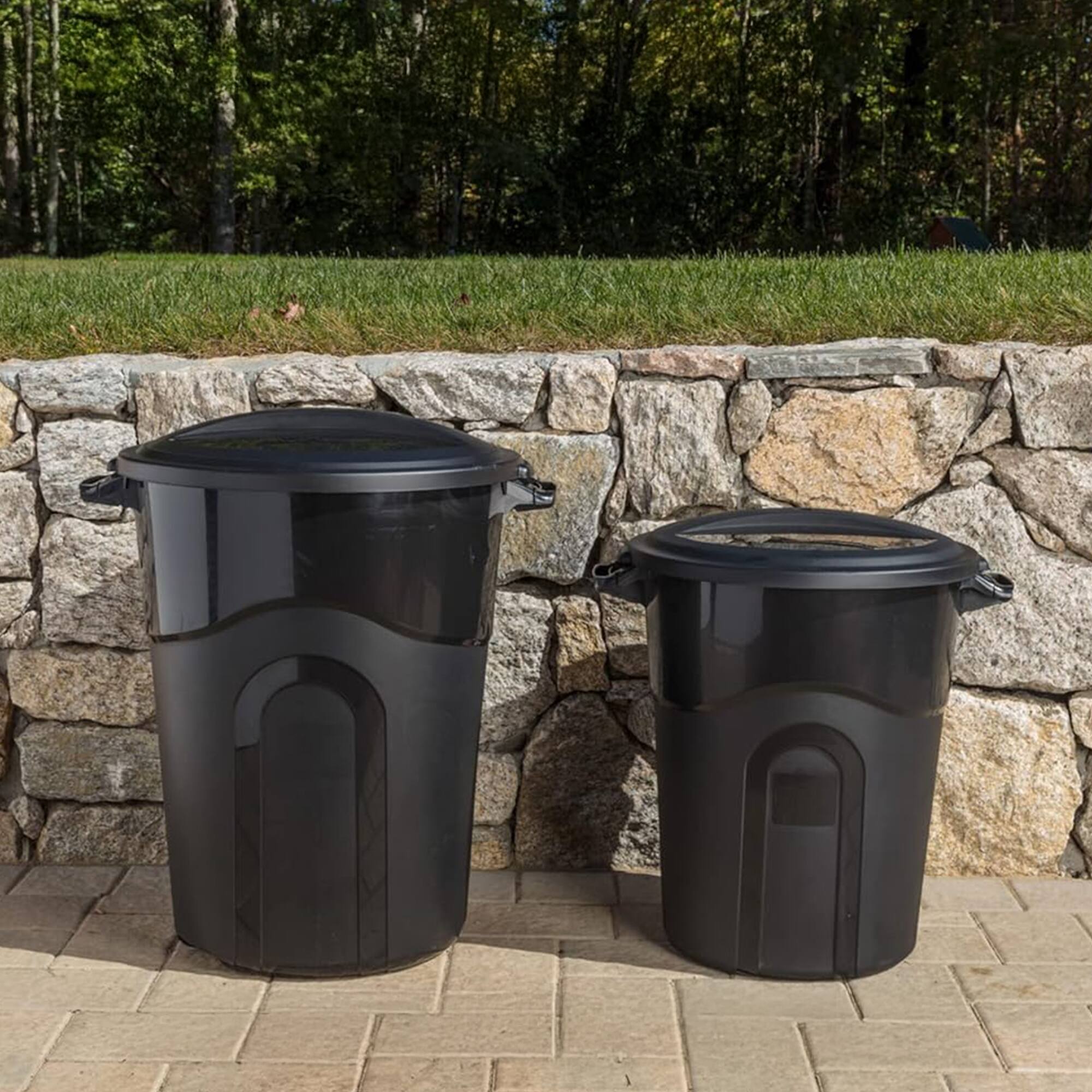 Alt View 4. United Solutions - United Solutions 2 Pack 32 Gal Outdoor Garbage Trash Bins, Lids, Handles, Black - 0.