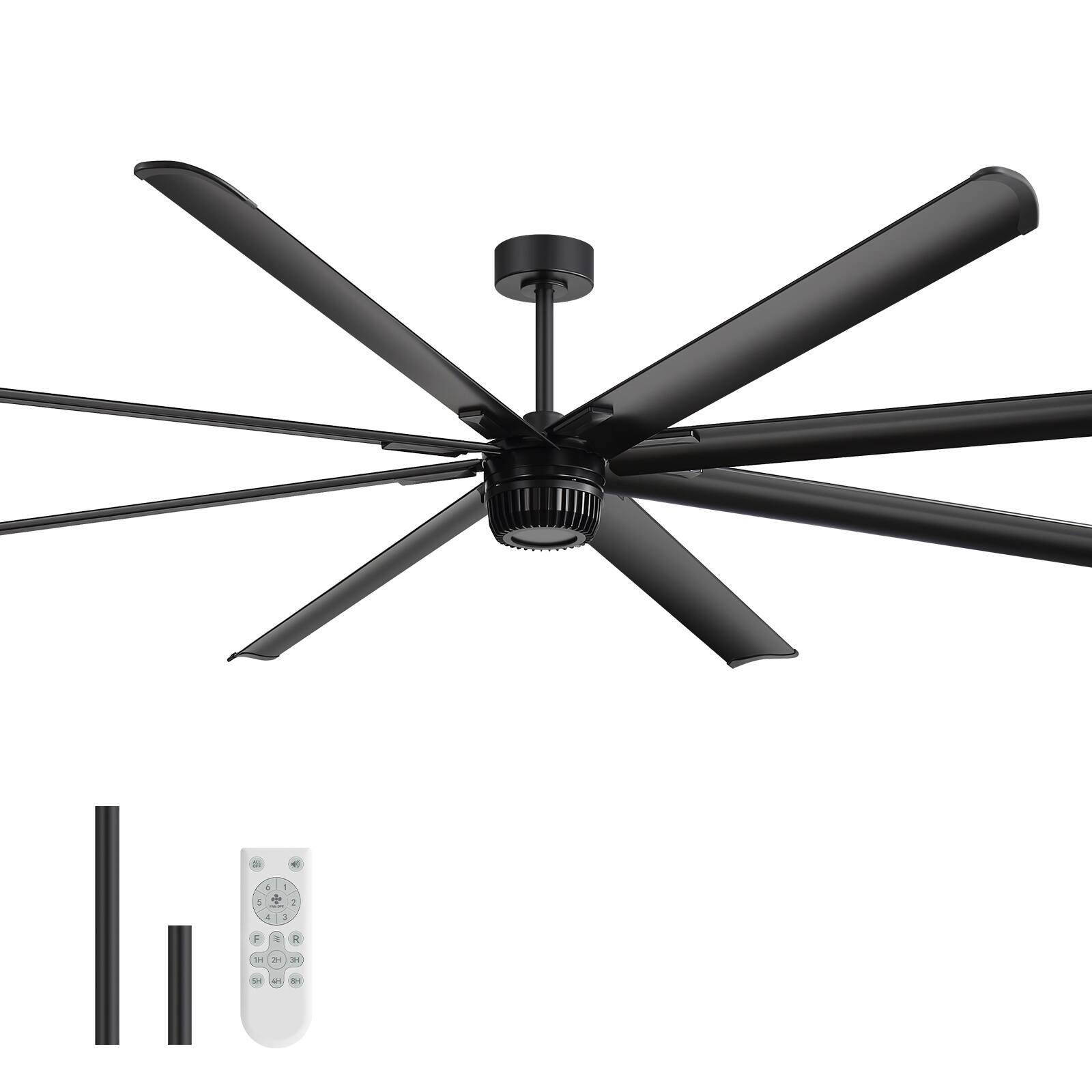 Alt View 8. Breezary - 100-Inch Industrial Ceiling Fan ,8 Aluminum Blades , 5"/10" Downrod,Remote Control - 100-inch black ceiling fan.