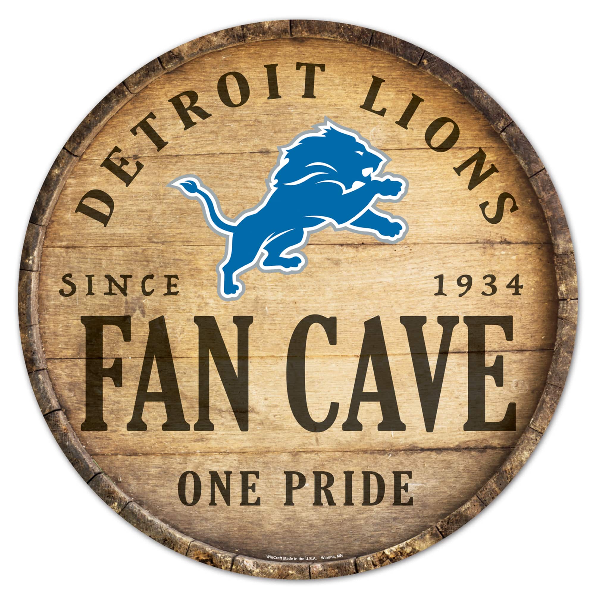 DETROIT LIONS  
SINCE 1934  
FAN CAVE  
ONE PRIDE  
USA