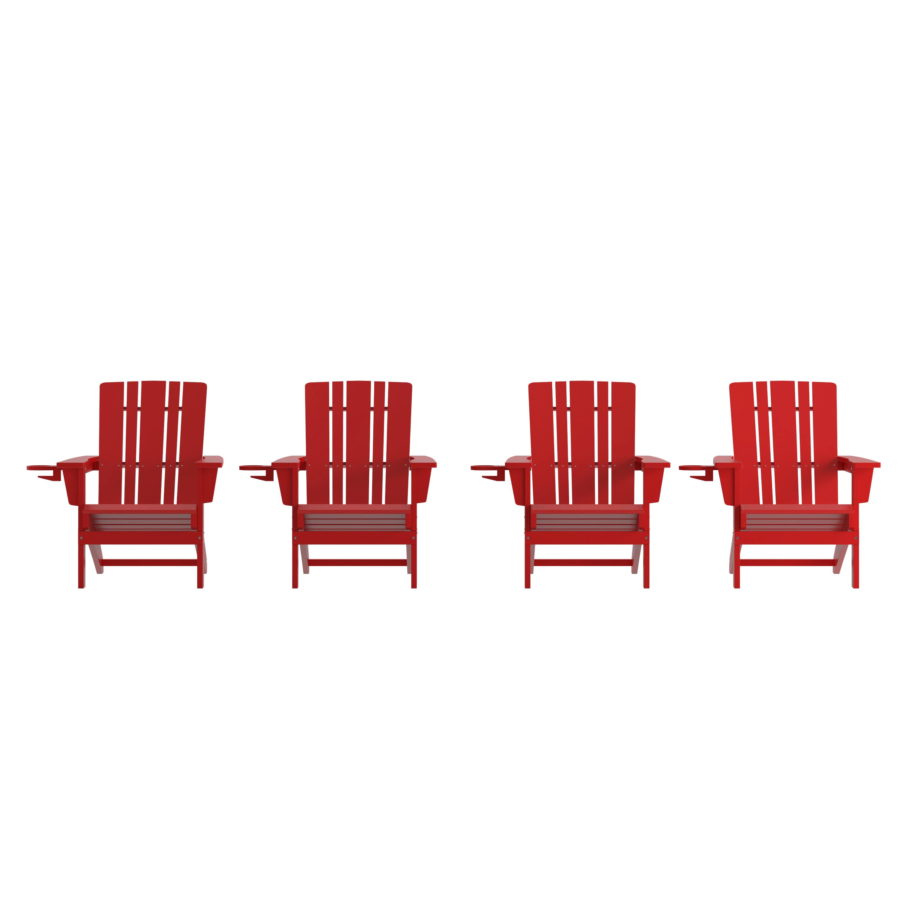 Emma + Oliver - Haley Set of 4 Adirondack Chairs with Cup Holders, Weather Resistant HDPE Adirondack Chairs - Red price history on PriceWatchPro