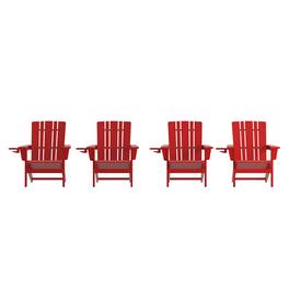 Emma + Oliver - Haley Set of 4 Adirondack Chairs with Cup Holders, Weather Resistant HDPE Adirondack Chairs - Red