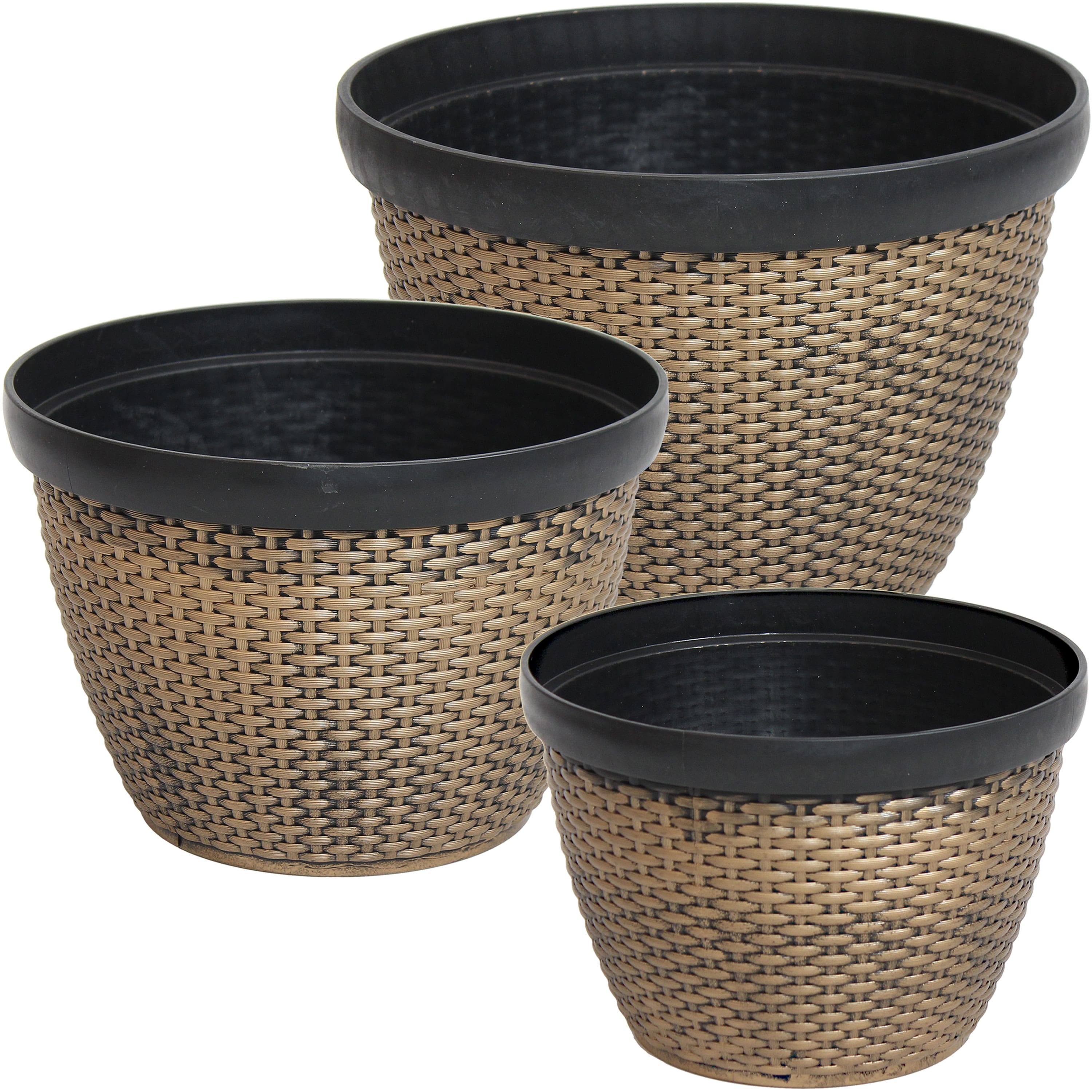 Sunnydaze - Resin Basketweave Outdoor Planter 12 in, 13 in, 15 in - Set of 3 - Brown price history on PriceWatchPro