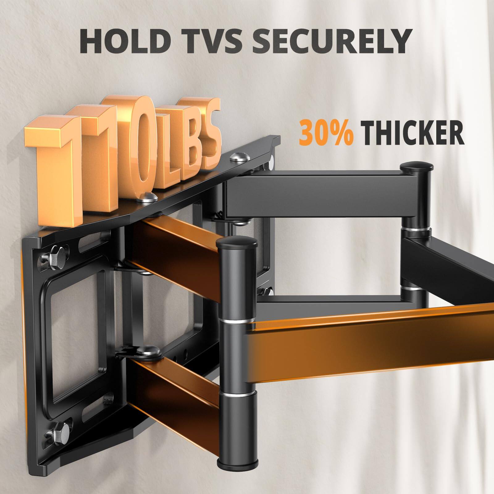 HOLD TVs SECURELY  
110 LBS  
30% THICKER