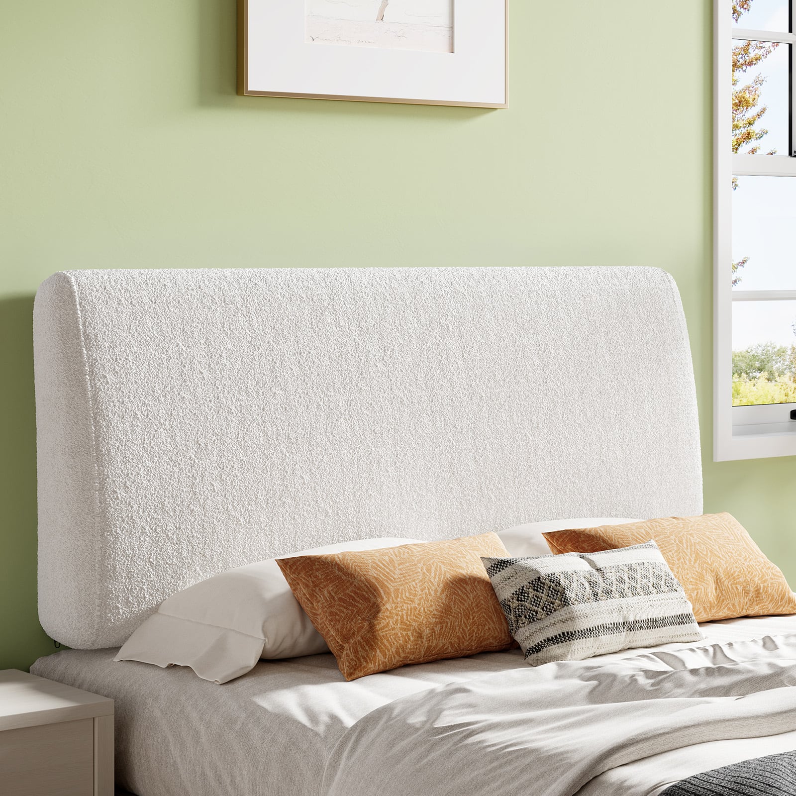 Angle. Pinmoco - Pinmoco - Upholstered Headboard Ergonomic Design Headboard - White.