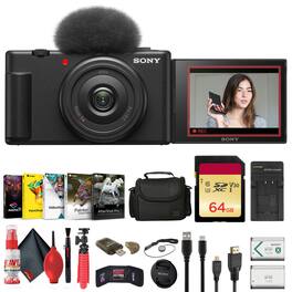 Sony - ZV-1F Vlogging Camera (ZV1F/B) + Case + 64GB Card + Tripod + Software + More - Black