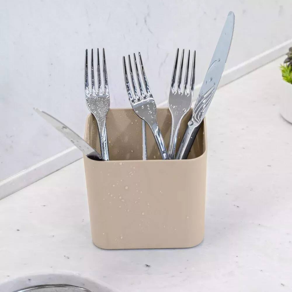 Alt View 4. OU - OU Kitchen Sink Organizer Set 3pc, Drying Mat, Soap Dispenser with Sponge Holder & Cutlery Drainer - Beige - Beige.