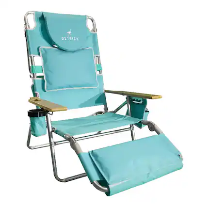 Front. Ostrich - Ostrich The Deluxe 3N1 Lightweight Outdoor Beach Lounge Chair w/ Footrest, Aqua - Aqua.