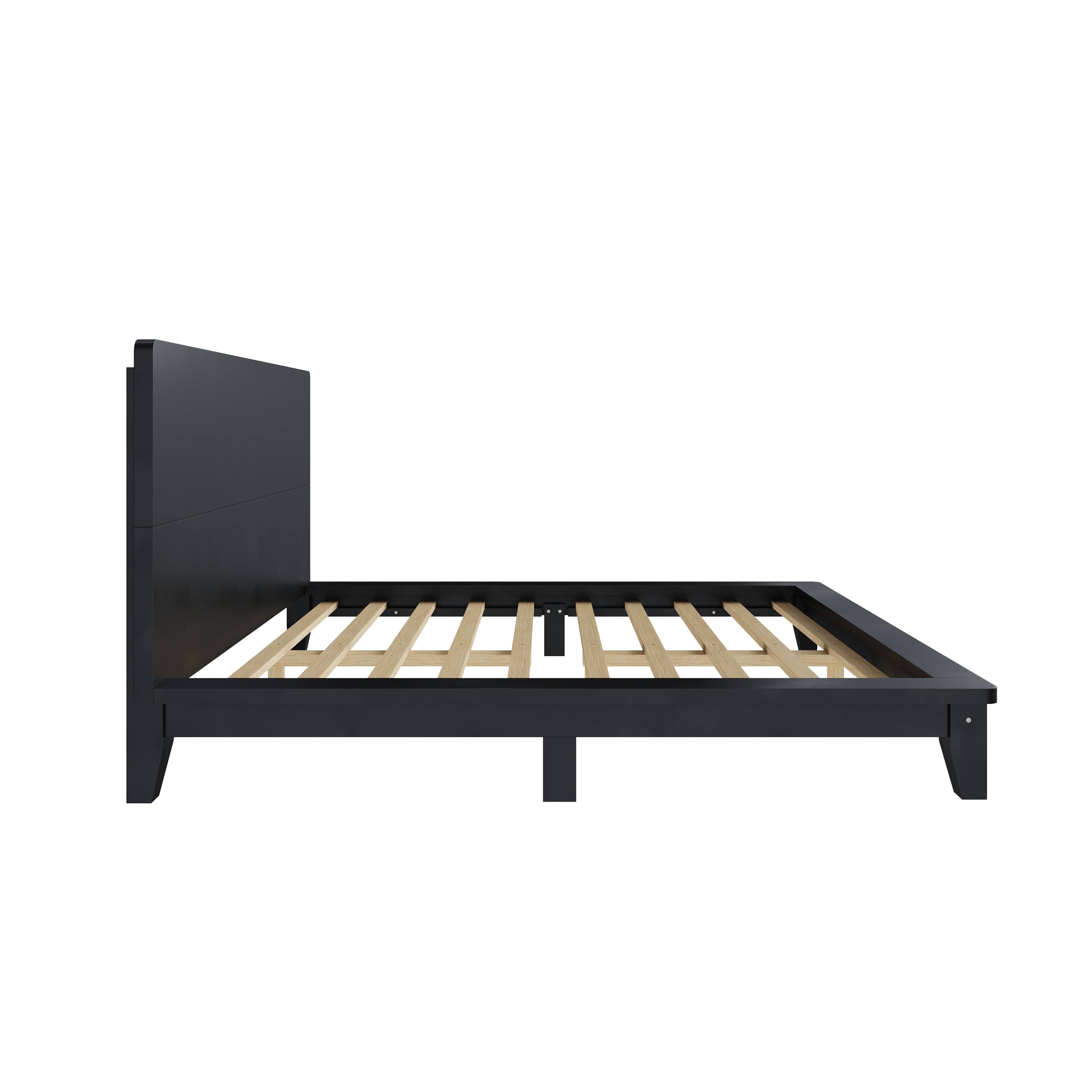 Angle. Whisen - Wood Platform Bed Frame with Headboard, Sturdy Bed Support for Bedroom - Black.