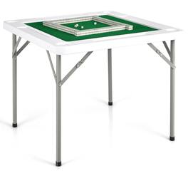 Costway - 35" 4-Player Mahjong Card Game Portable Folding Table w/Cup & Coin Holder - Green,White,Gray