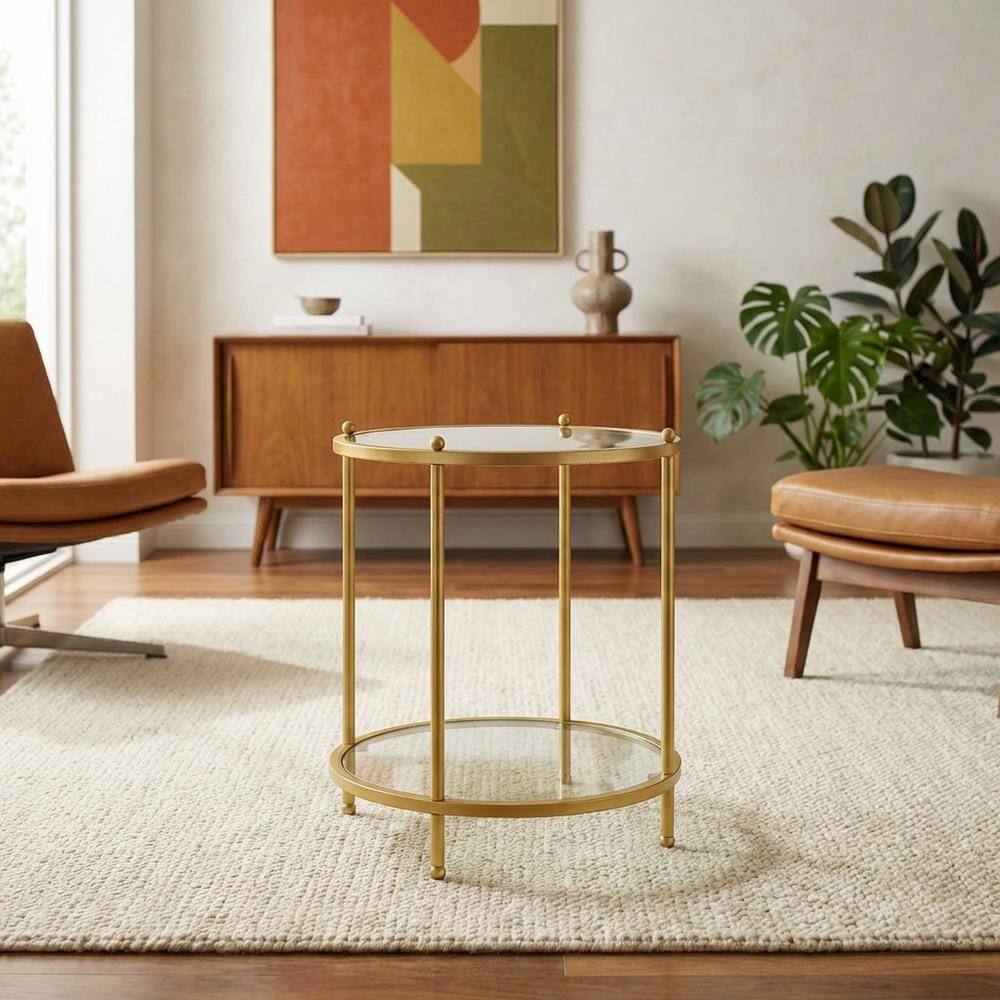 FurniFact Round Two Tier End Table with Modern Design and Sturdy Frame ...