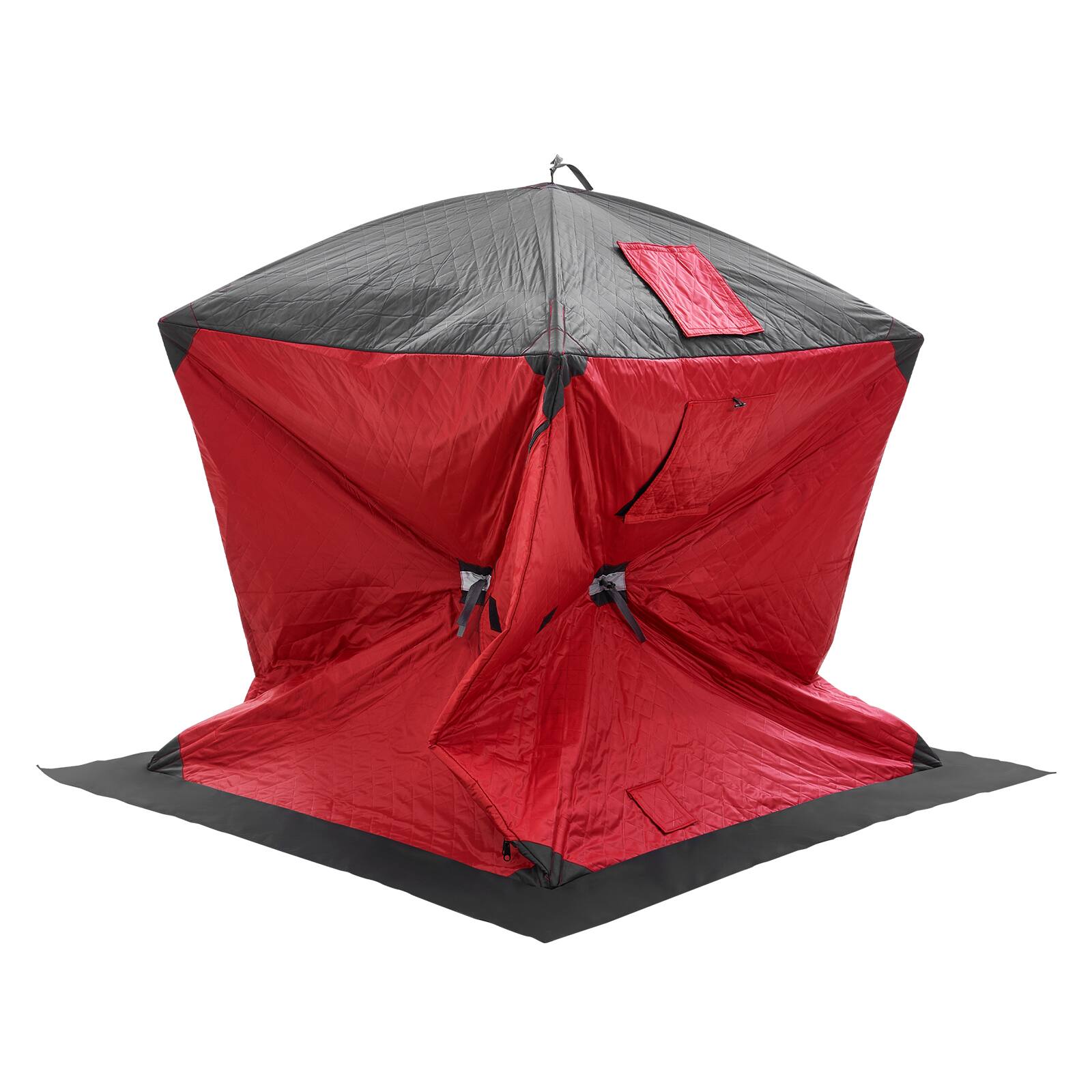 Alt View 5. VEVOR - Portable Ice Shelter, 1-2 Person Insulated Pop-Up Ice Fishing Tent, 24 Square Feet Fishable Area, Thermal Ice Shanty - Red.