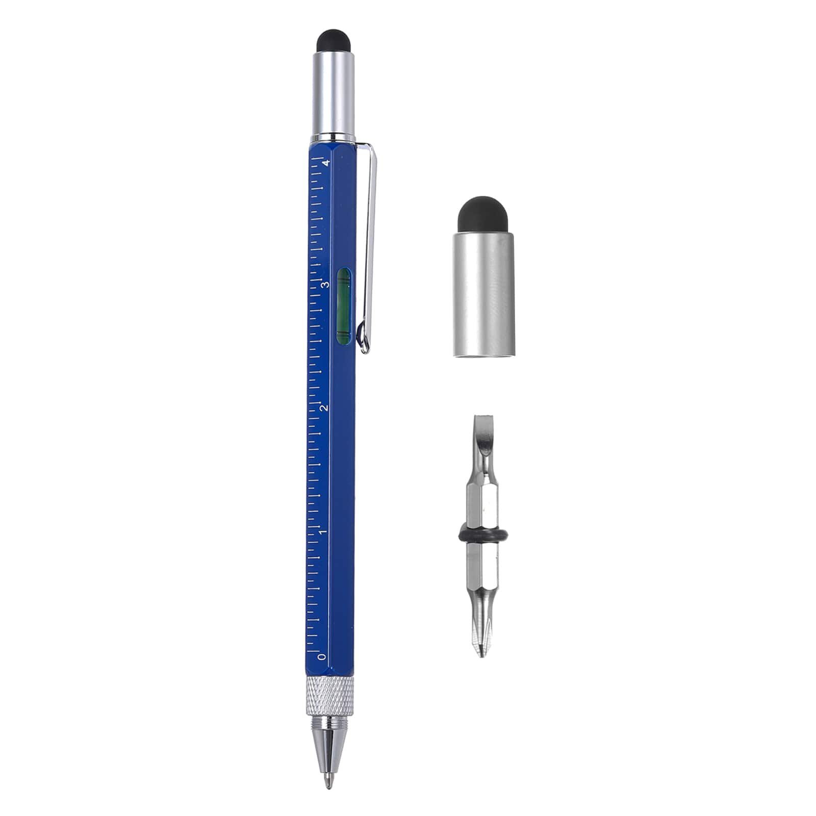 Unique Bargains - 6 in 1 Metal Multitool Tech Tool Pen with Ballpoint Pen, Ruler, Screwdriver, Stylus, Level Gauge for Christmas - Blue