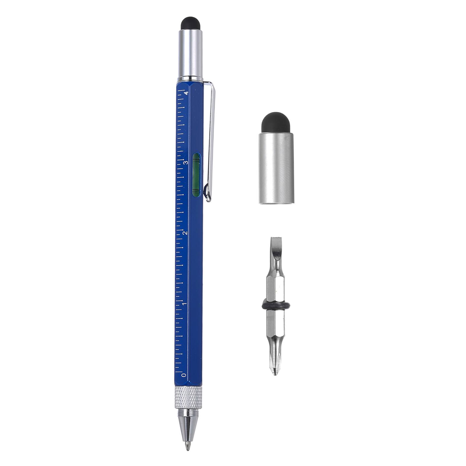 Front. Unique Bargains - 6 in 1 Metal Multitool Tech Tool Pen with Ballpoint Pen, Ruler, Screwdriver, Stylus, Level Gauge for Christmas - Blue.