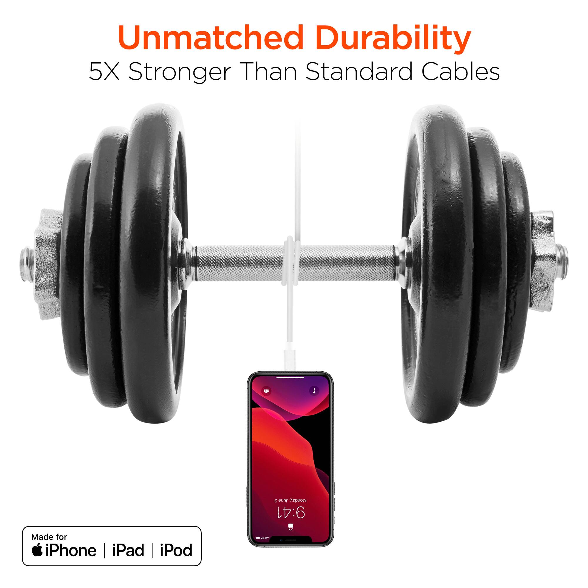 Unmatched Durability  
5X Stronger Than Standard Cables  

Made for iPhone | iPad | iPod