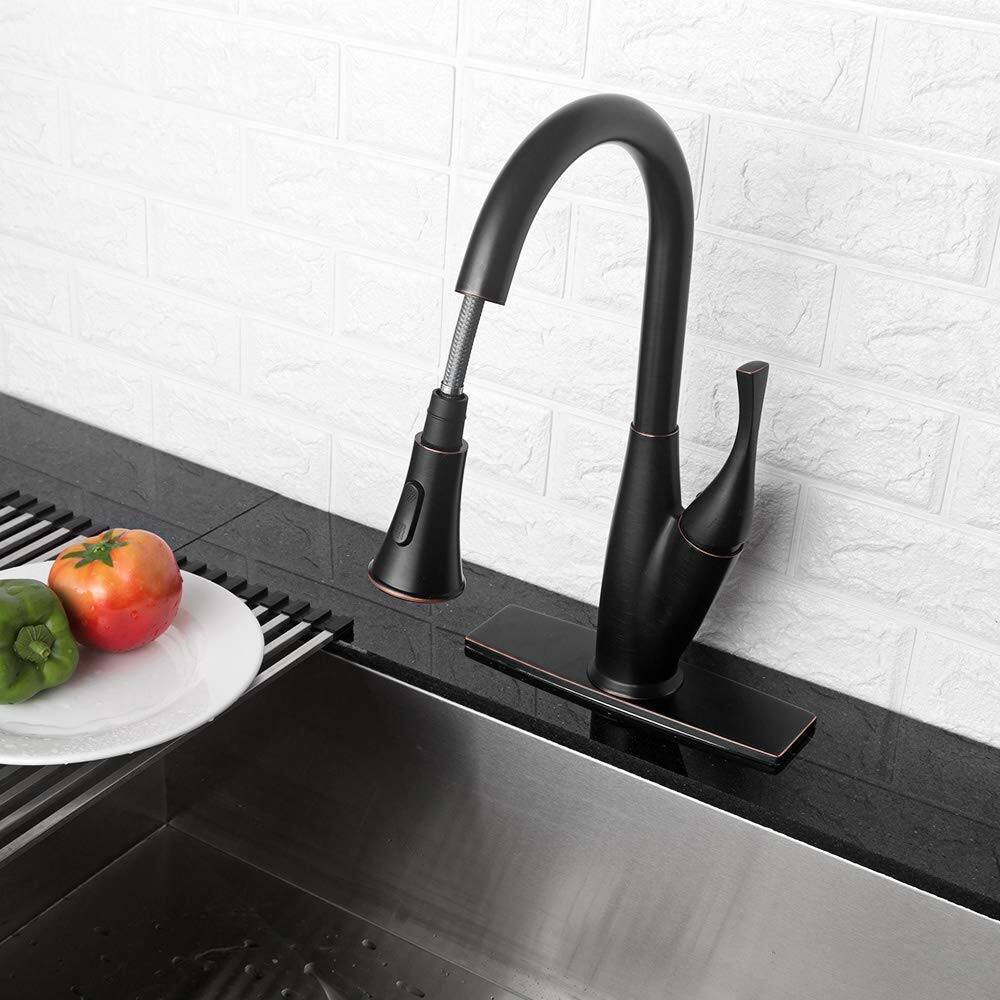 Angle. Lordear - Oil-Rubbed Bronze Kitchen Faucet with Pull Out Spraye - Oil-Rubbed Bronze.