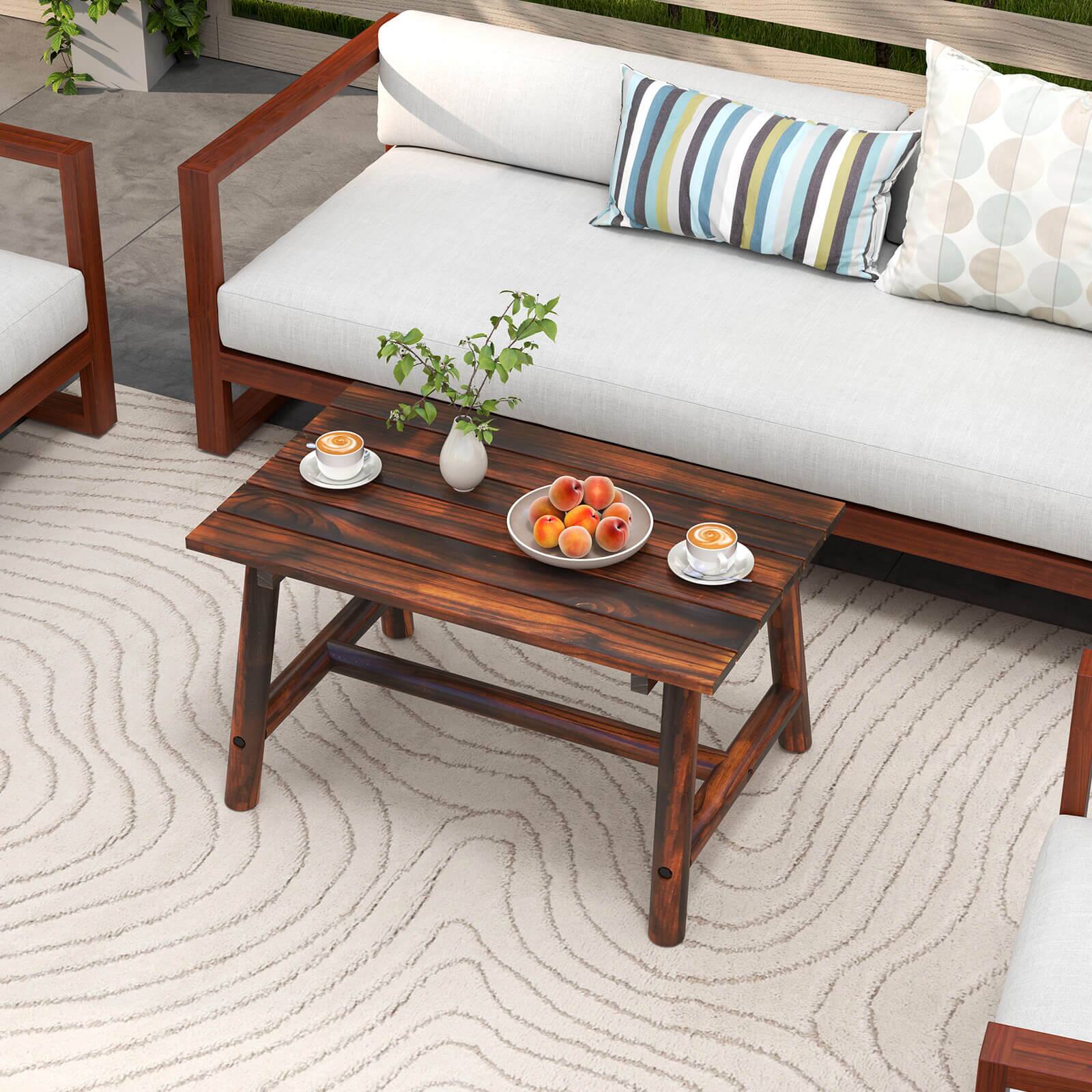 Alt View 4. Costway - Costway Outdoor Coffee Table with Slatted Tabletop Rectangle Side Table for Garden - Brown.