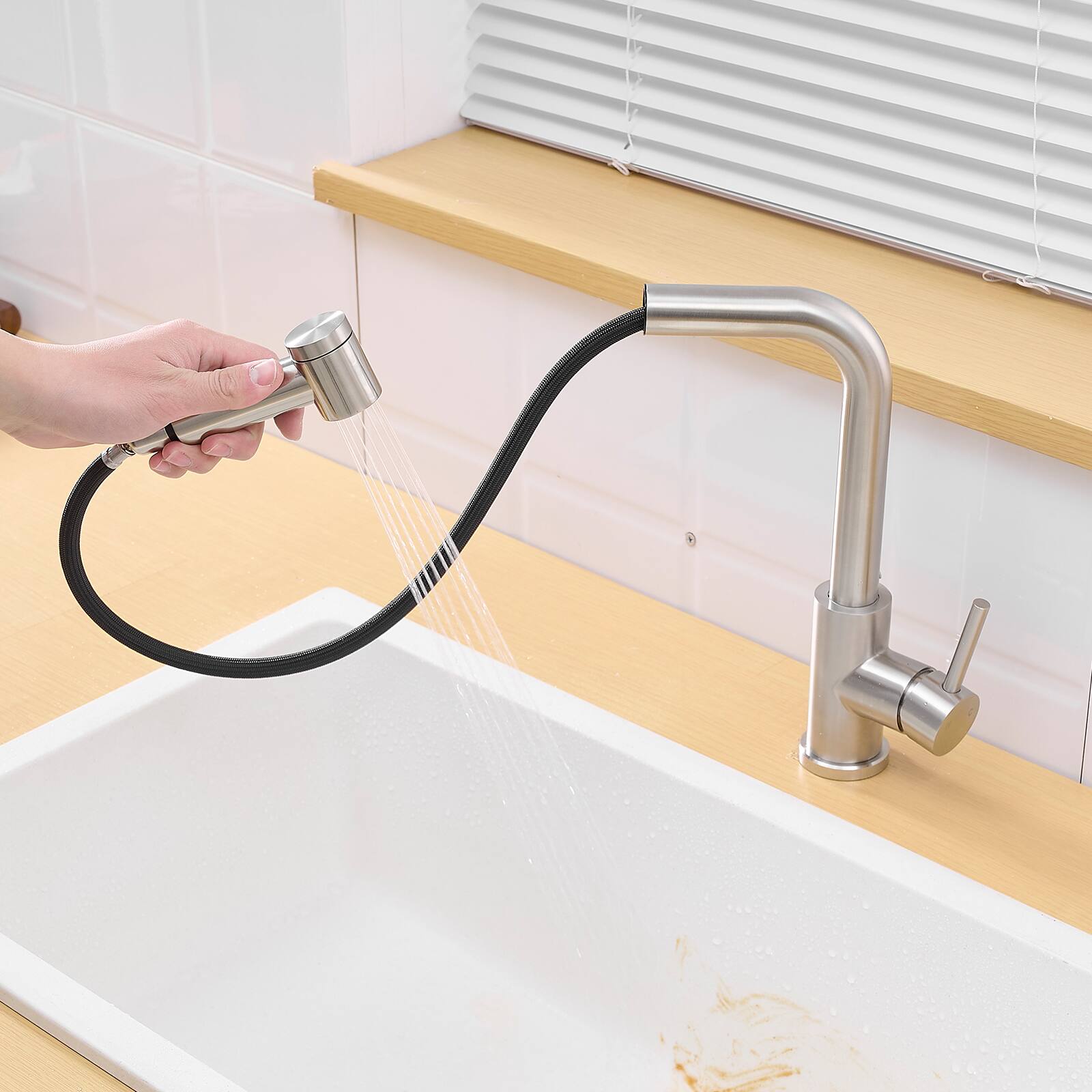 Alt View 2. Siljoy - Sink Faucet, Black Kitchen Faucets with Pull out Sprayer, Bathroom Sink Faucets Mini Bar Prep Faucet - Brushed Nickel.