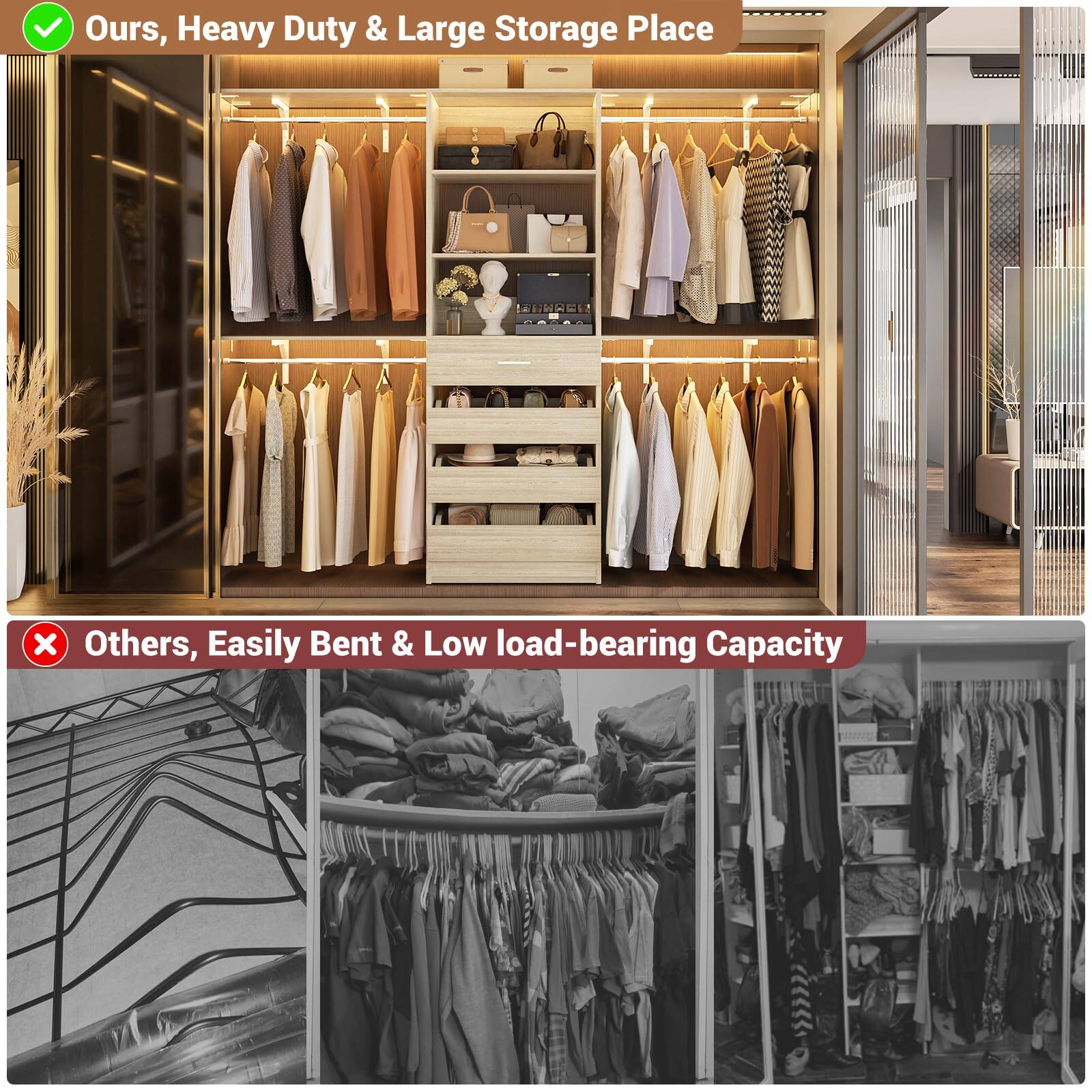 Ours, Heavy Duty & Large Storage Place

Others, Easily Bent & Low load-bearing Capacity