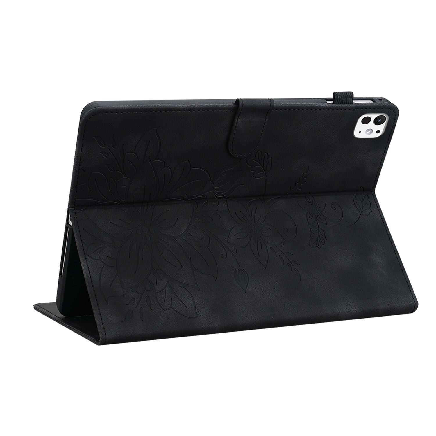 Left. Dteck - Foilo Case for Apple iPad Pro (M5) 11" 2025 & (M4) 2024,Embossed Pattern PU Leather Flip Card Holder Kickstand Cover - Black.