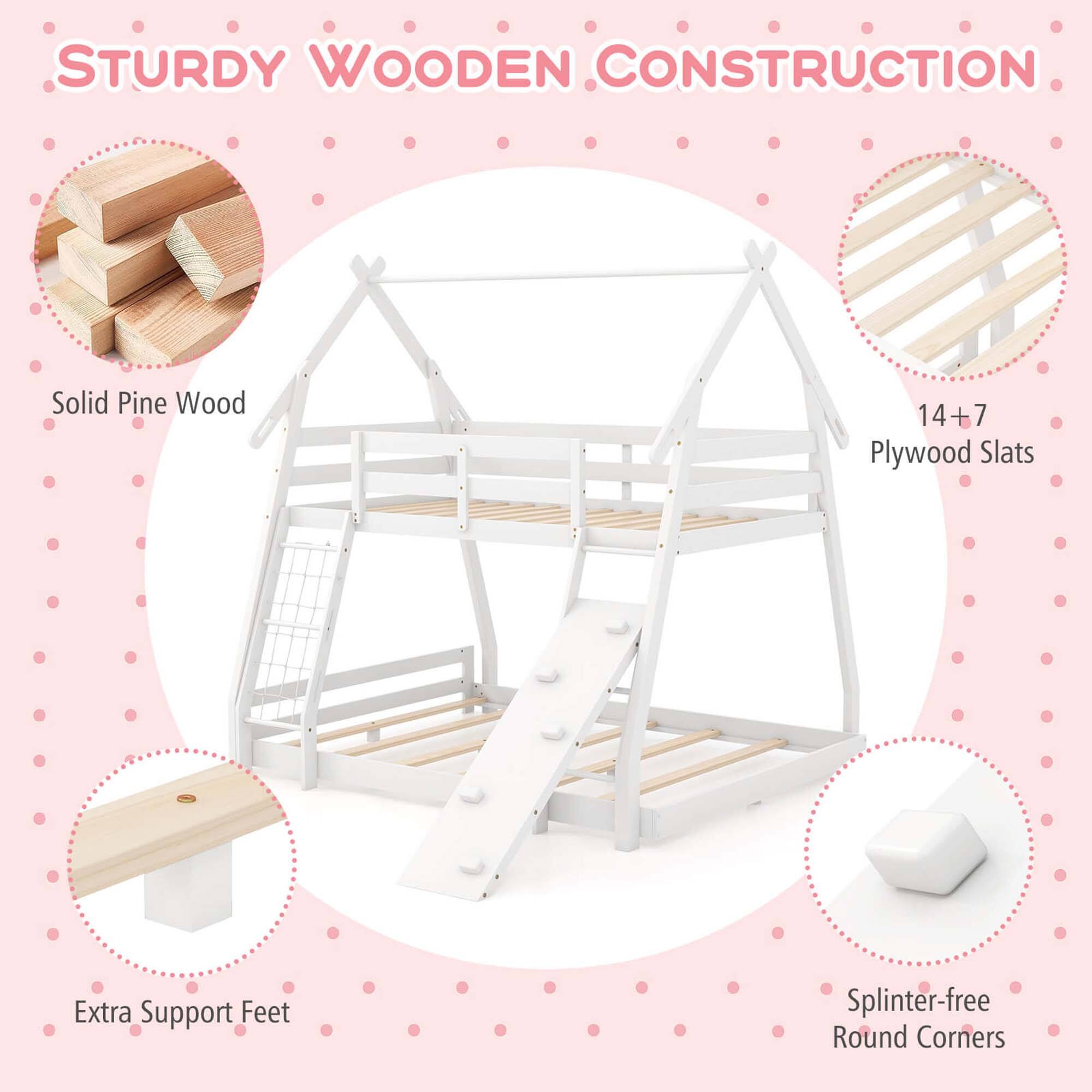 STURDY WOODEN CONSTRUCTION

- Solid Pine Wood
- 14+7 Plywood Slats
- Extra Support Feet
- Splinter-free Round Corners