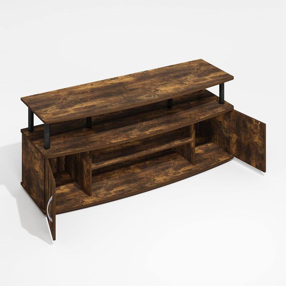 Alt View 1. FurniFact - Brown Wooden TV Stand with 3 Open Shelves and Dual Door Storage TV Console - Amber Oak/Black.