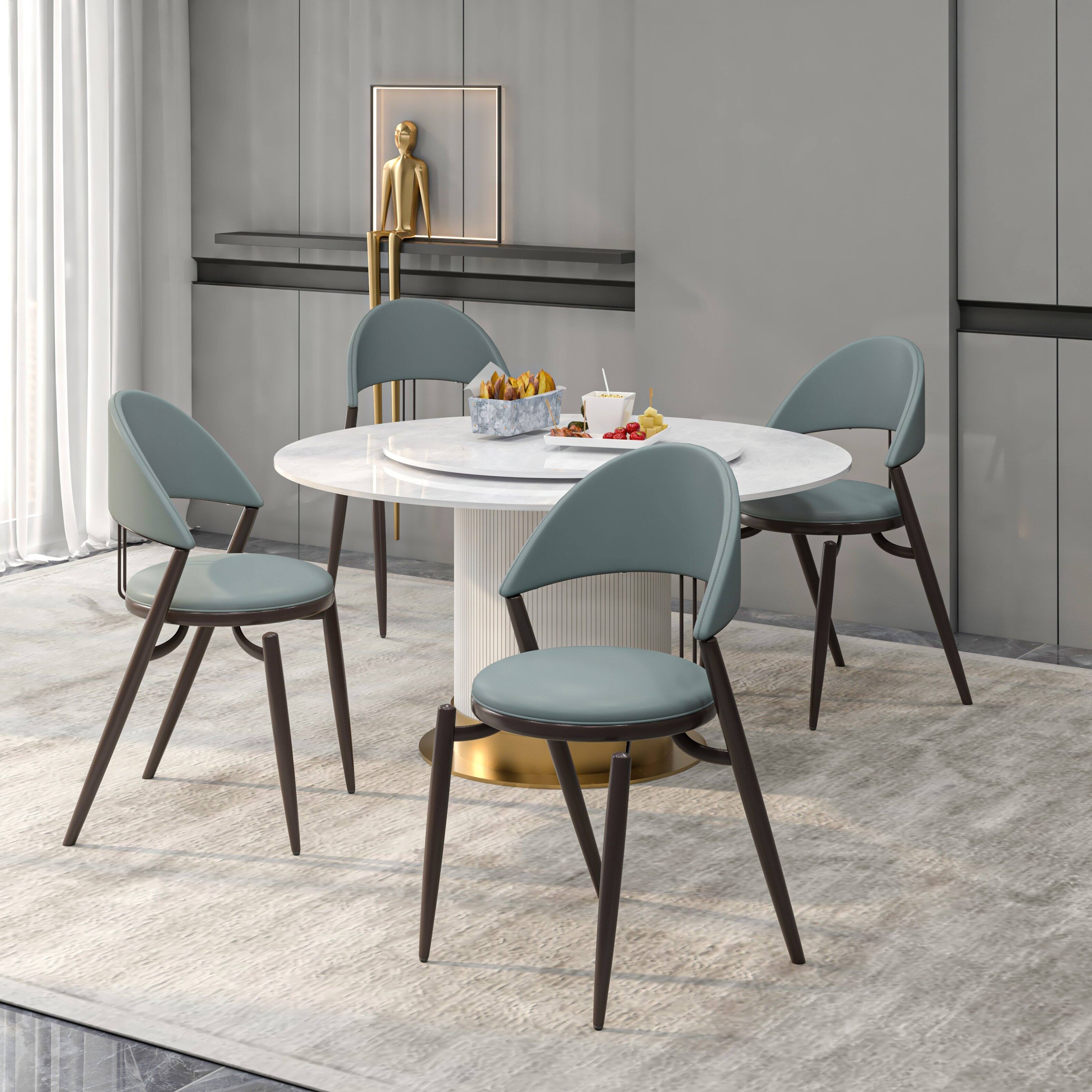 Left. LeisureMod - Venice 4-PCS Contemporary Leather Dining Chair with Sturdy Iron Legs - Light Grey.