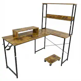 GTPlayer - RGB Gaming Desk Reversible Computer Desk with LED Lights,Hooks and Cup Holder - Wood-009