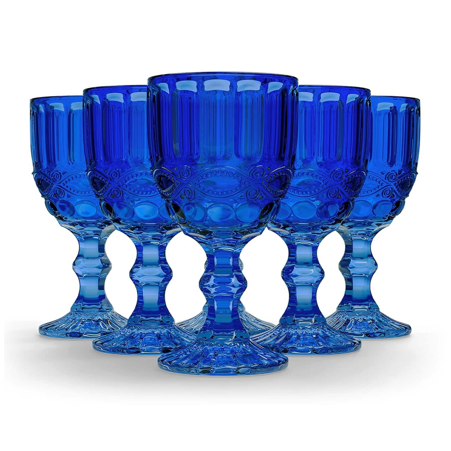 Jay Import - Set of 6 Embossed Wine Glasses (8.4 oz / 250 mL) - Blue