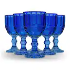 Front. Jay Import - Set of 6 Blue Embossed Wine Glasses (8.4 oz / 250 mL) - Blue.