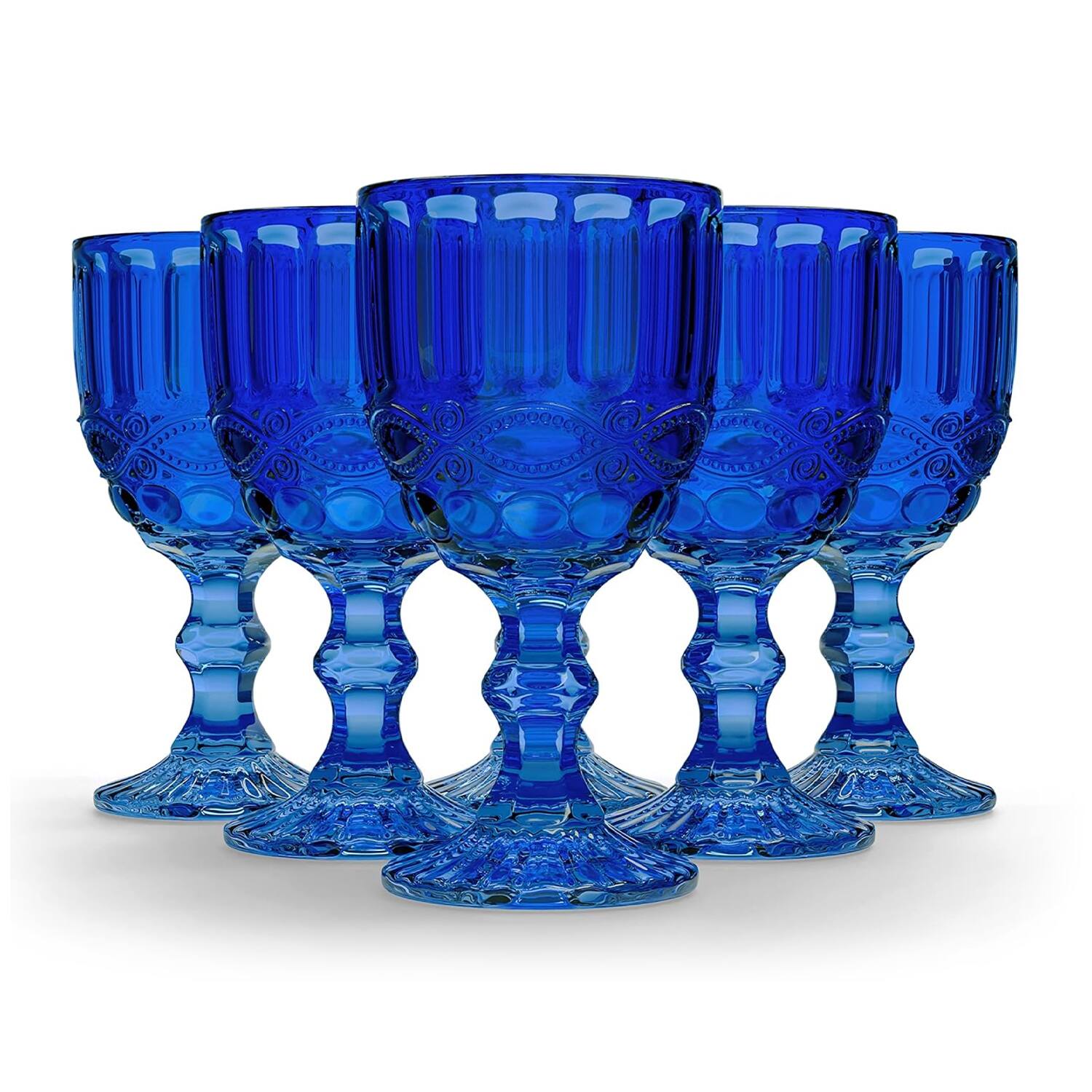Jay Import - Set of 6 Embossed Wine Glasses (8.4 oz / 250 mL) - Blue
